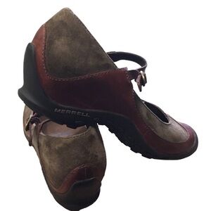 MERRELL Mary Jane Performance Footwear Leather Red Olive Casual Shoes 8